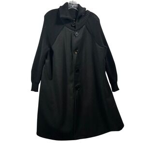 Yipinyichu Black Mixed Media Knit Sleeve Wool Blend Button Front Long Coat XXL